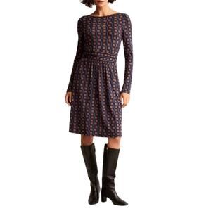 Boden Abigail Long Sleeve Cognac/Navy Geometric print Dress Size 4 R